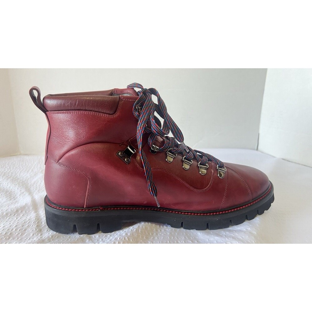 BALLY Charil Red Contrast Stitch Leather Fur Lined Hiking Boots Size 10 - Picture 6 of 10